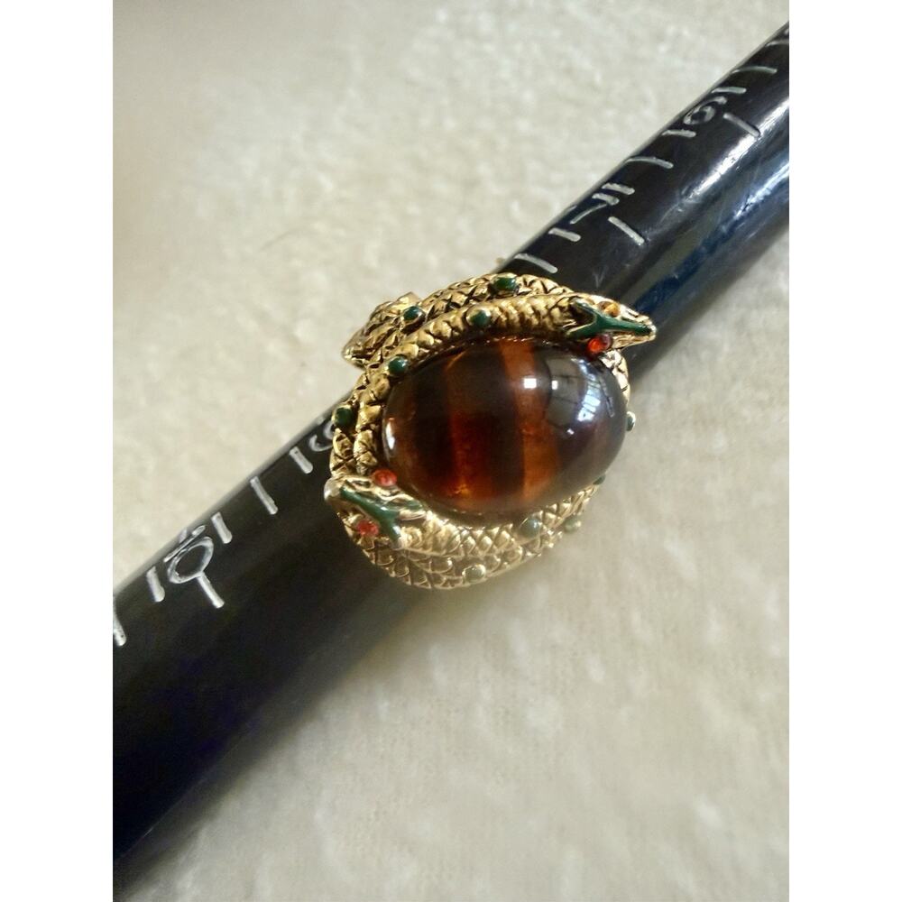 Vintage ART Signed Double Snake Poison Ring 8.5 Adjustable